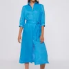 Dresses*Vilagallo Dress Antonella Emb Blue Linen