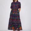 Dresses*Vilagallo Dress Aroa Navy Menorca Cross Stitch