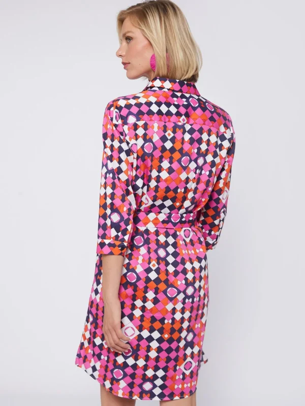 Dresses*Vilagallo Dress Dover Pink Navy Geometric
