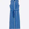 Dresses*Vilagallo Dress Livia Ecru Blue Stripes