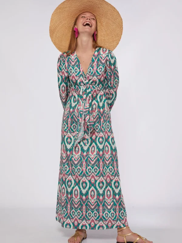 Dresses*Vilagallo Dress Lorenna Ikat Green Pink Gold