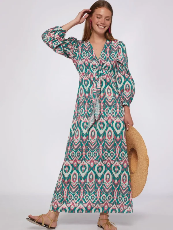 Dresses*Vilagallo Dress Lorenna Ikat Green Pink Gold
