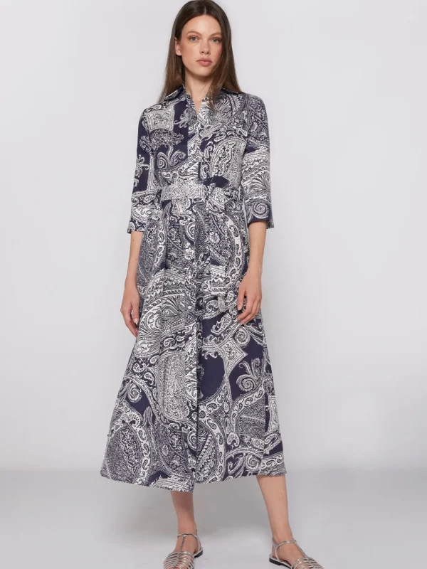 Dresses*Vilagallo Dress Natalia Navy Paisley Linen
