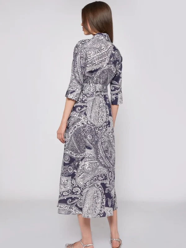 Dresses*Vilagallo Dress Natalia Navy Paisley Linen