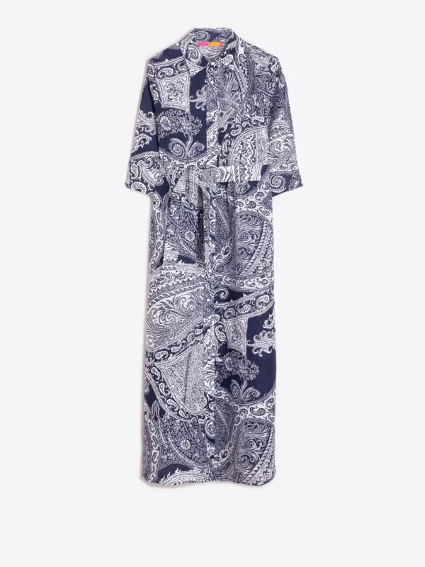 Dresses*Vilagallo Dress Natalia Navy Paisley Linen
