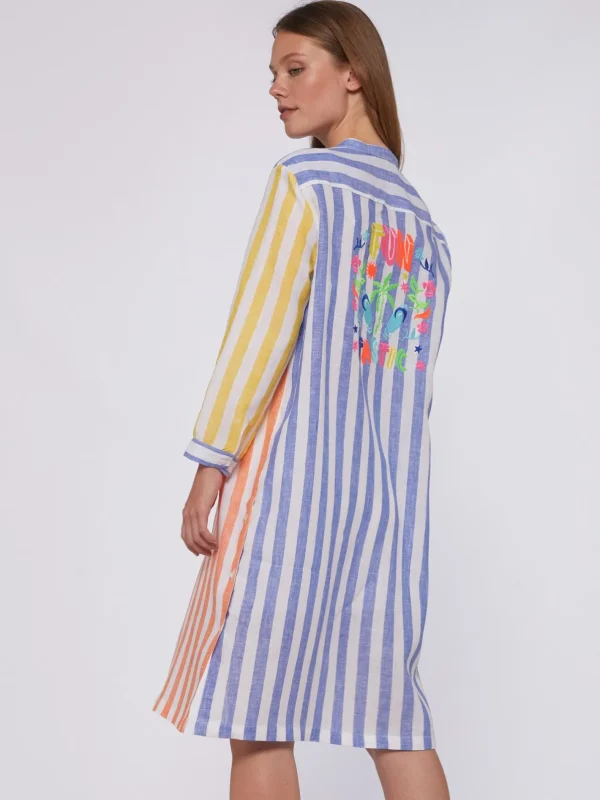 Dresses*Vilagallo Dress Rebecca Emb Pure Linen Stripe Navy