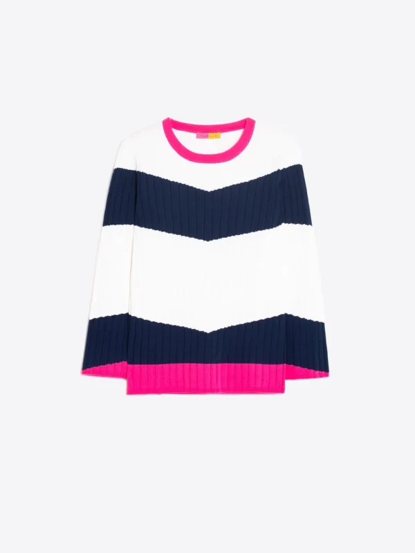 Knitwear*Vilagallo Knitwear Colour Block Canale Navy&White Pink