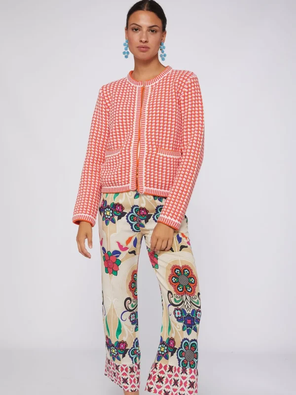 Knitwear*Vilagallo Knitwear Tweed Jacket Pink&Ecru Orange