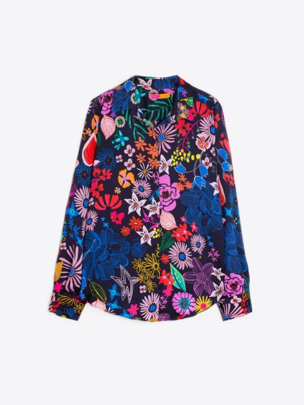 Shirts*Vilagallo Shirt Gaby Navy Hand Painted Flowers