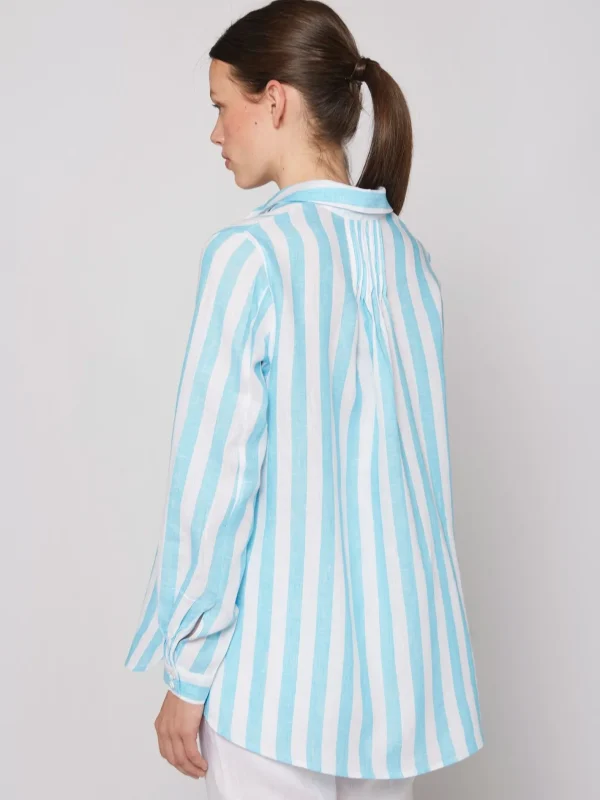 Shirts*Vilagallo Shirt Ginger Turquoise Linen Stripes