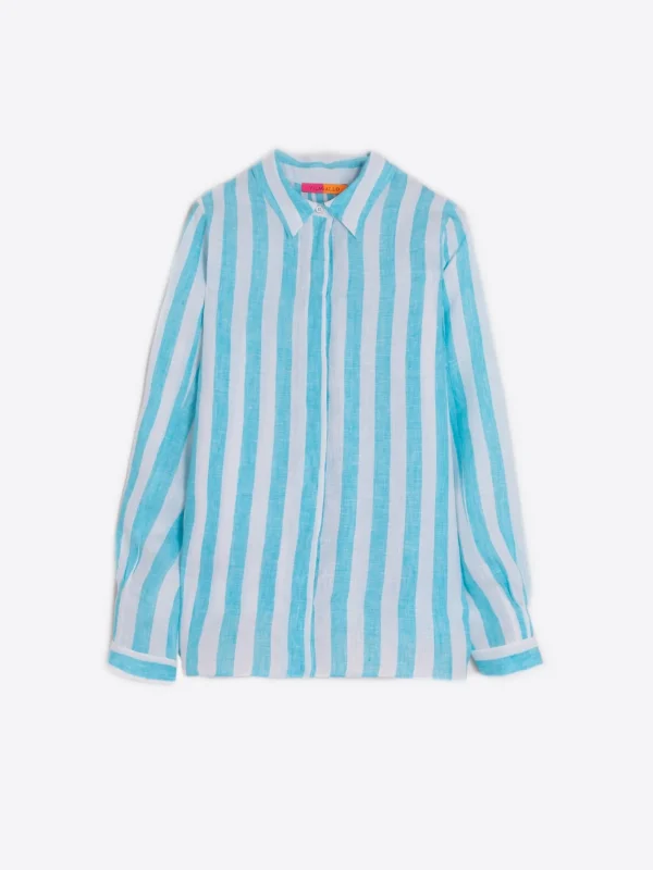 Shirts*Vilagallo Shirt Ginger Turquoise Linen Stripes