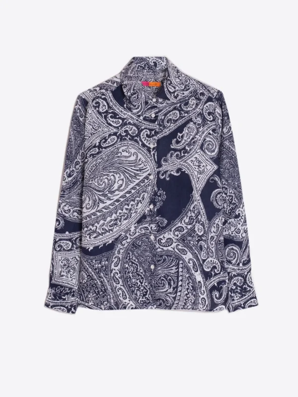 Shirts*Vilagallo Shirt Isabella Navy Paisley Linen