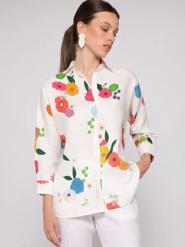 Shirts*Vilagallo Shirt Louisa Flowers Pure Linen
