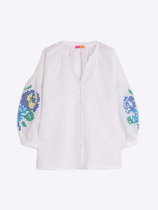 Shirts*Vilagallo Shirt Mabel Emb White Linen