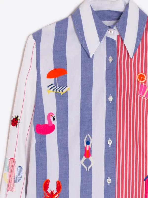 Shirts*Vilagallo Shirt Mafalda Emb Multistripe