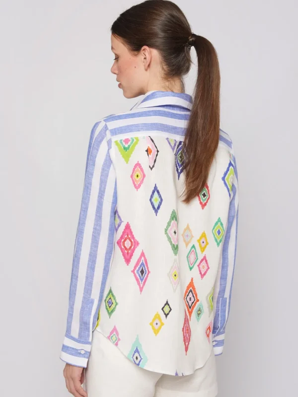 Shirts*Vilagallo Shirt Mafalda Pure Linen Stripe Navy