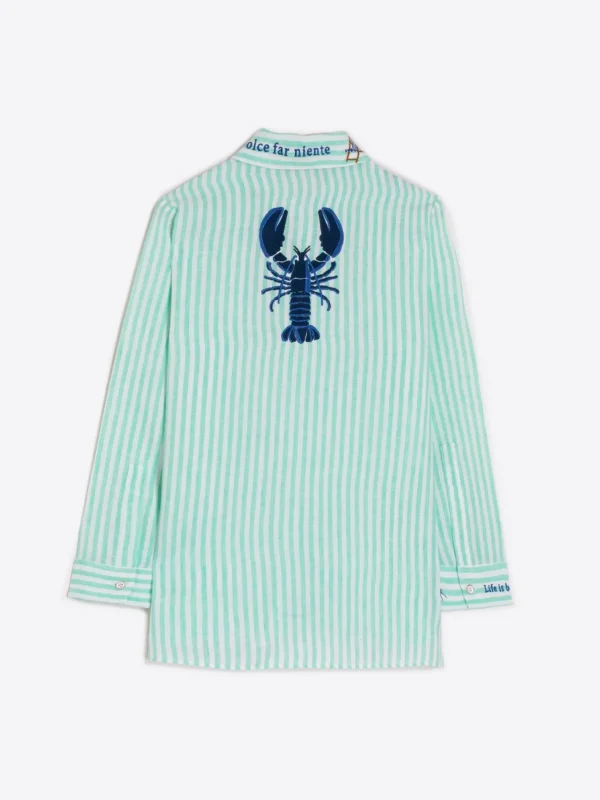 Shirts*Vilagallo Shirt Petra Emb Green Linen Stripe