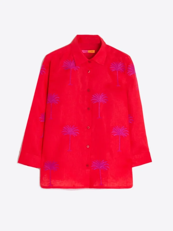 Shirts*Vilagallo Shirt Sara Emb Coral Linen
