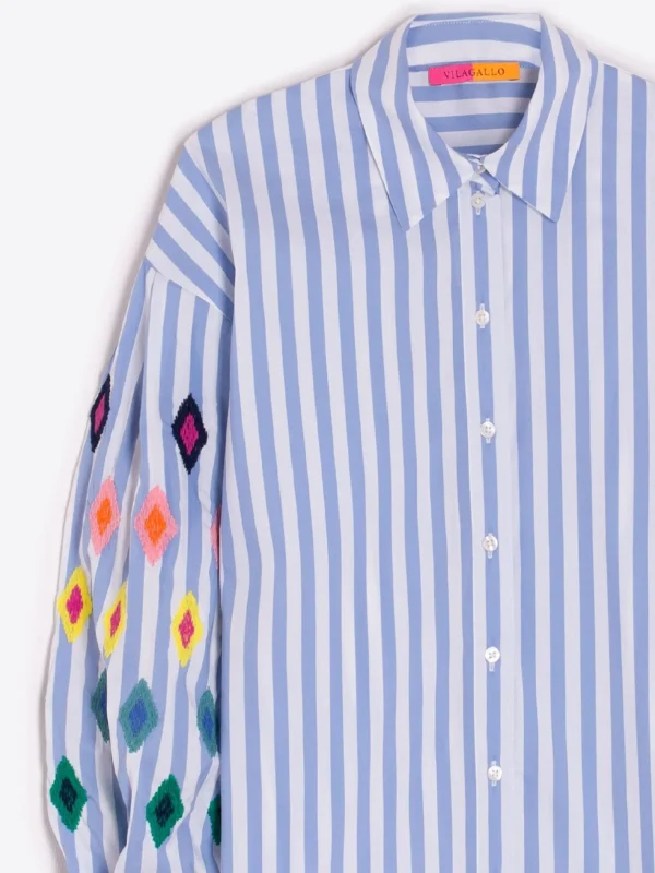 Shirts*Vilagallo Shirt Vernen Emb Light Blue Stripe
