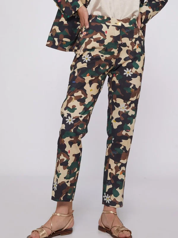 Trousers*Vilagallo Trouser Tiffany Camouflage Embroidery Print